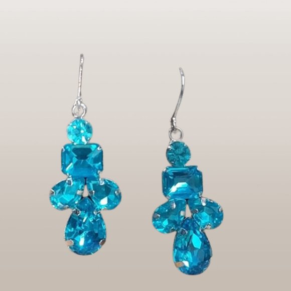 New‎ E897 2" Blue Geoshaped Crystal Drop Earrings. Women's Fashion Jewelry - Picture 1 of 16